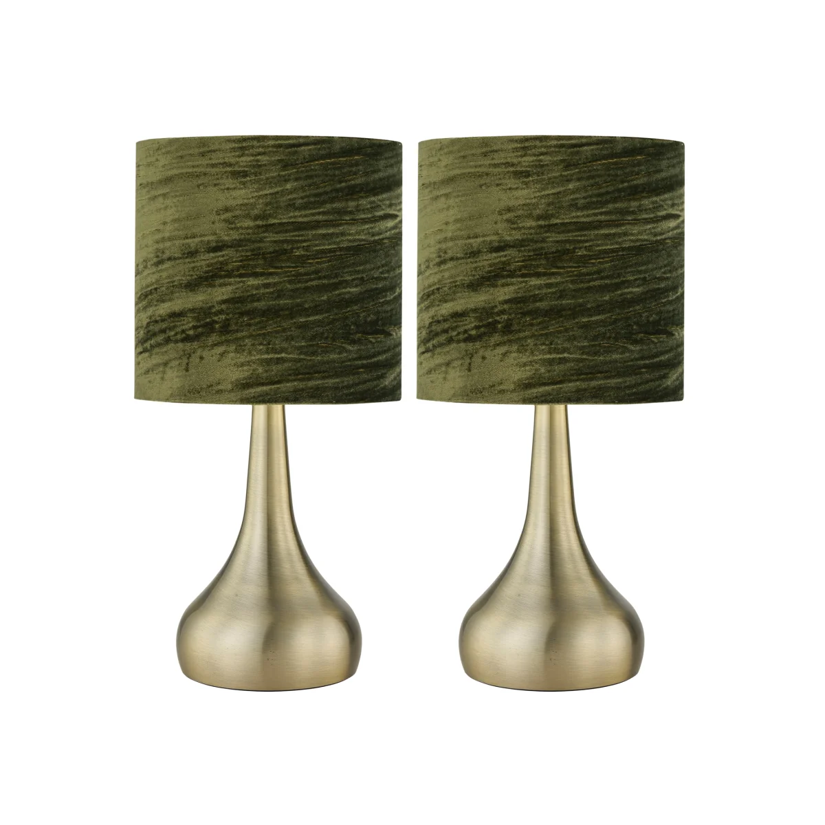 Set Of 2 Romana Antique Brass Touch Table Lamps Green Crushed Velvet - Antique Brass & Dark Green – image 1