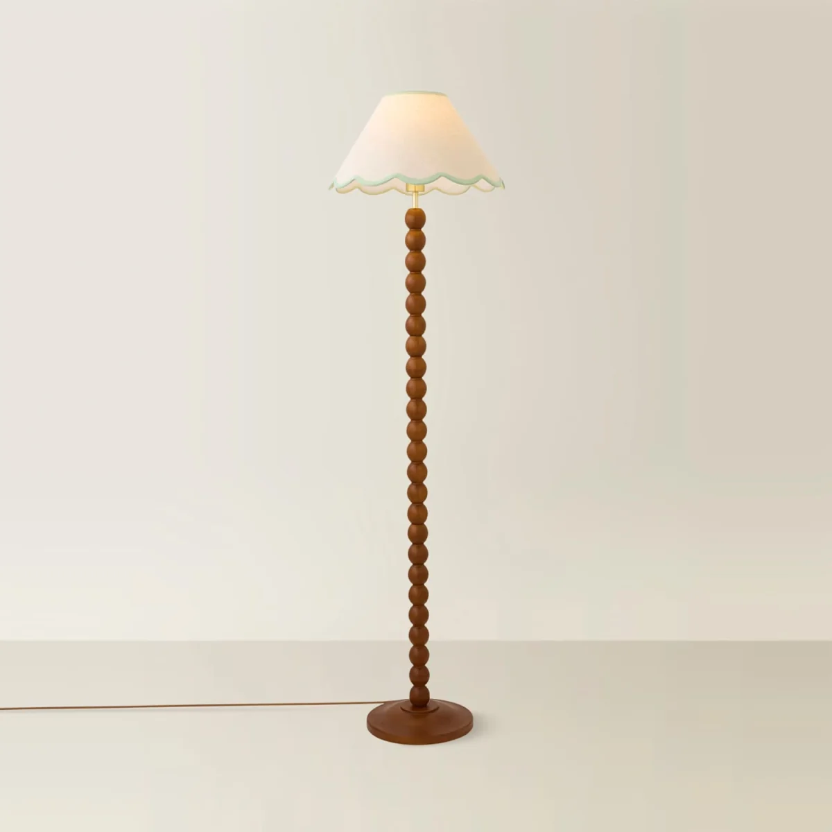 Bobbin Colour Trim Linen Shade Bobble Floor Lamp - Walnut Green Trim / No - Walnut – image 2