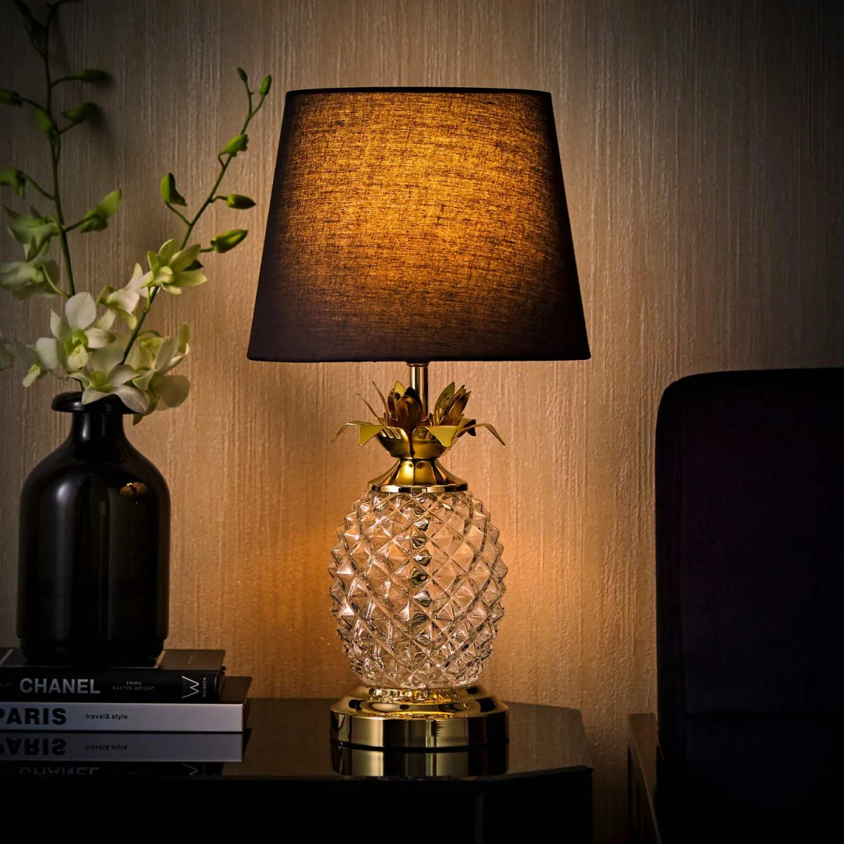 Pineapple Table Lamp with Tapered Shade - Gold / Yes – image 2