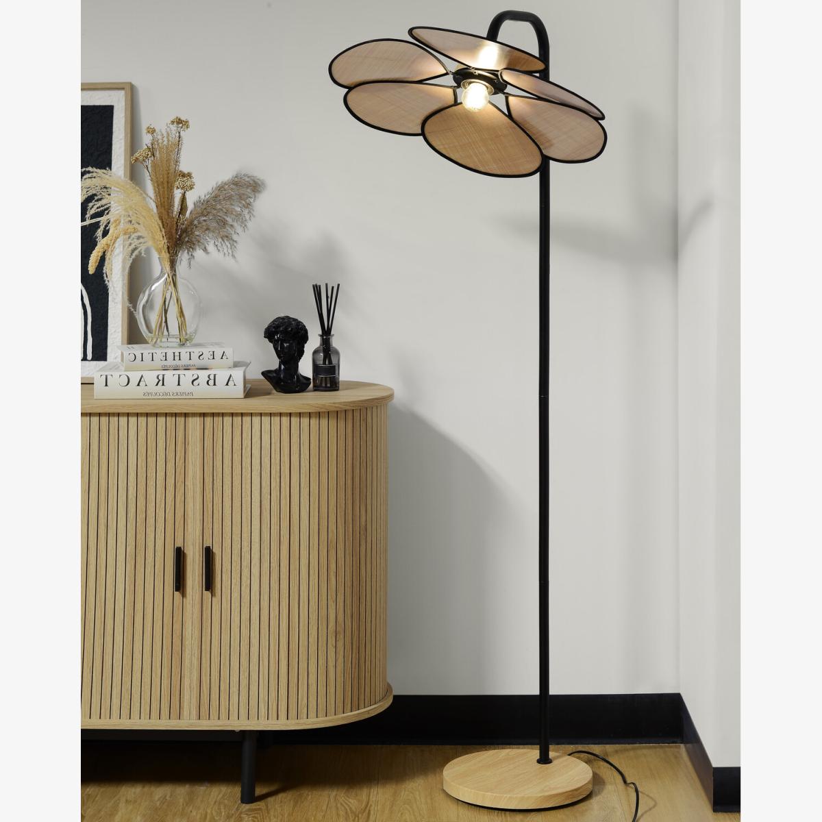 Raylee Floor Lamp - Wood and Black