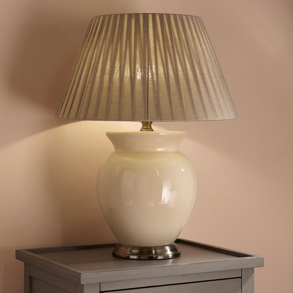 Neutral Ceramic Table Lamp With Pleat Empire Lampshade - Cream