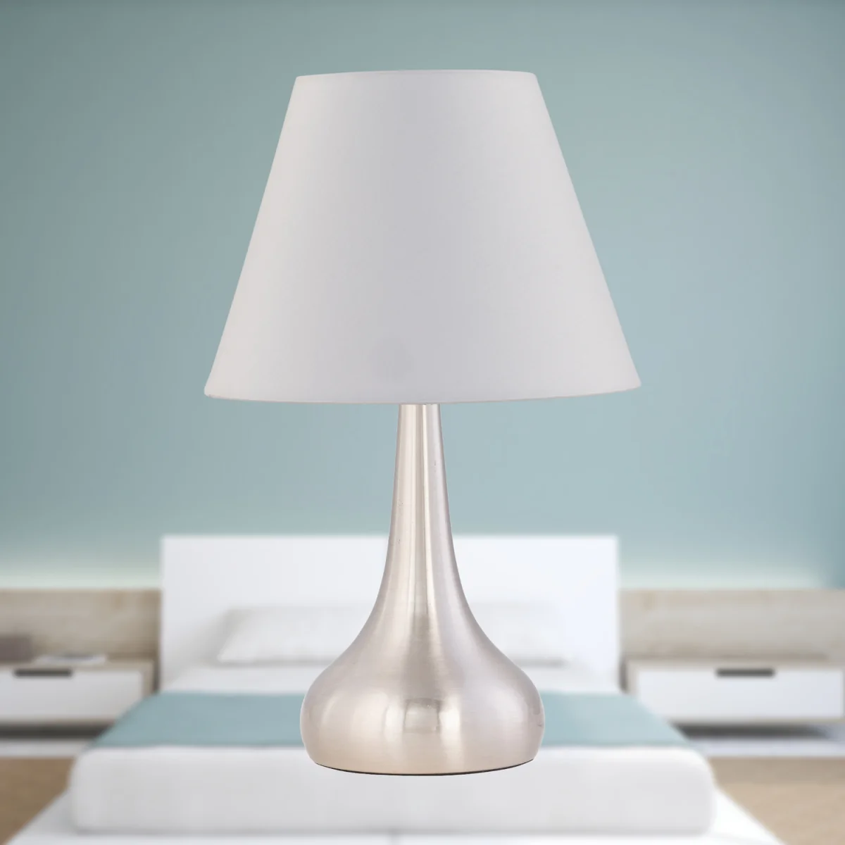 Romana Brushed Chrome Touch Operated Table Lamp With Ivory Shade - Satin Nickel & White – image 3