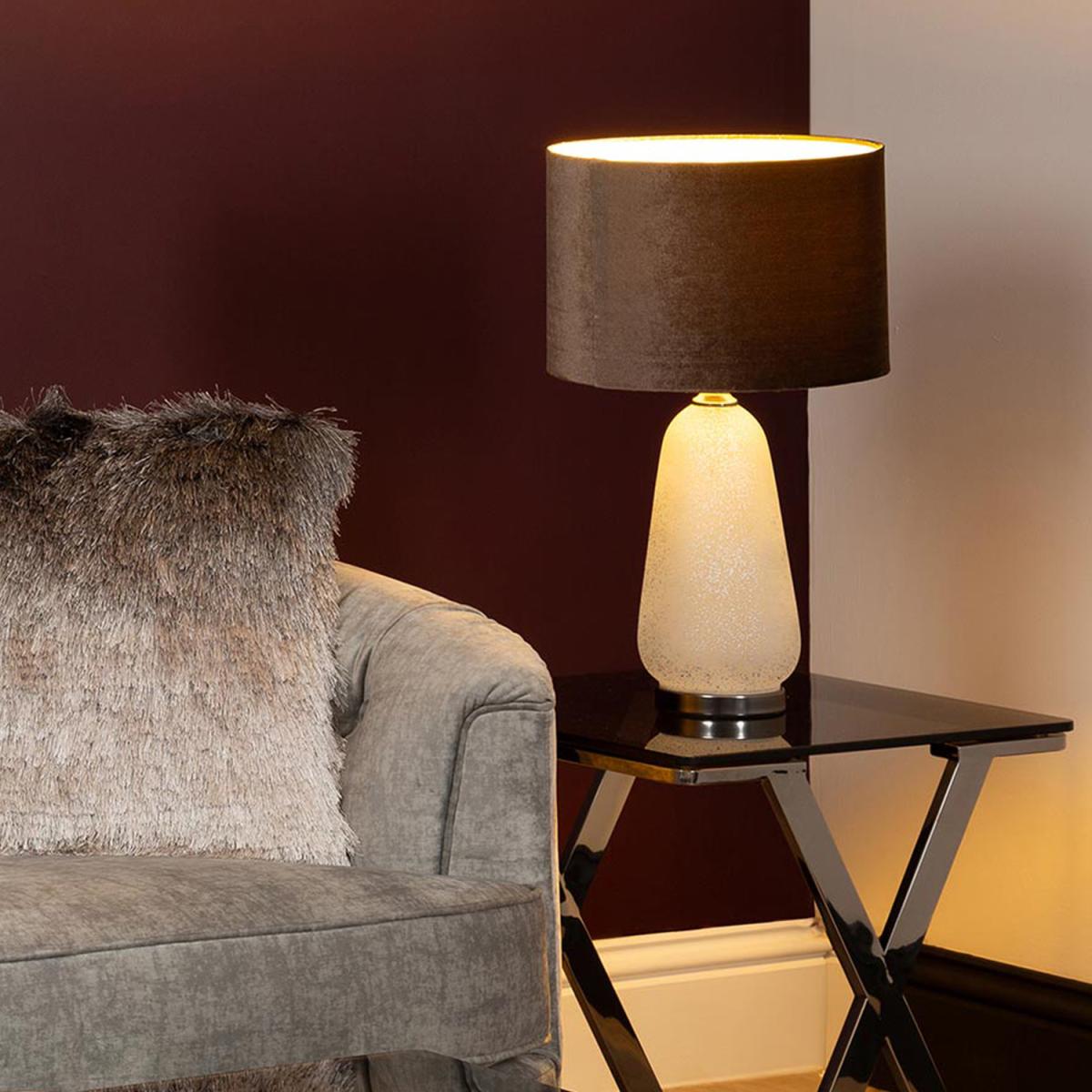 Glass Base Living Room Table Lamp - Mocha / Glass Velvet