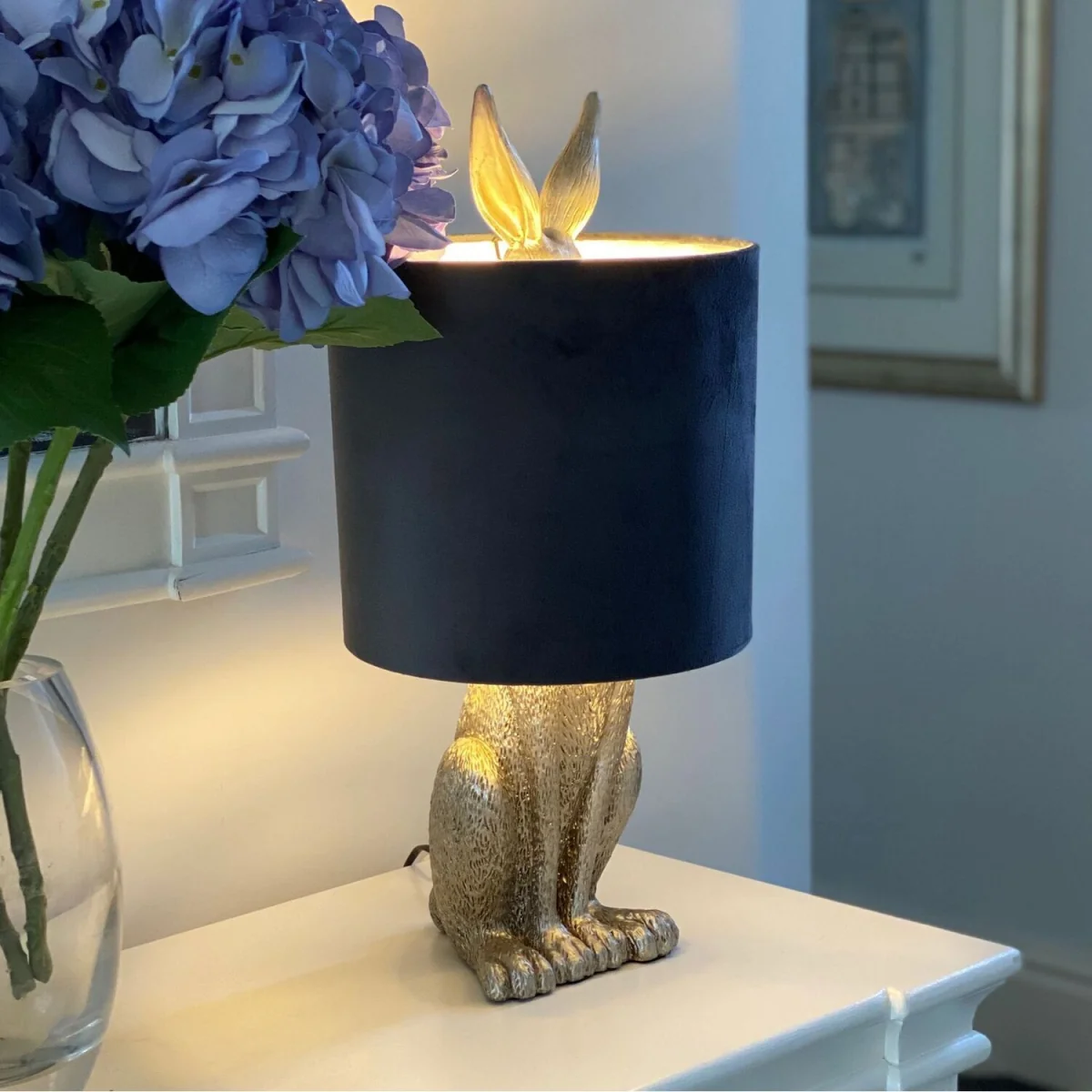 Silver Hare Quirky Table Lamp With Velvet Shade - Silver – image 2