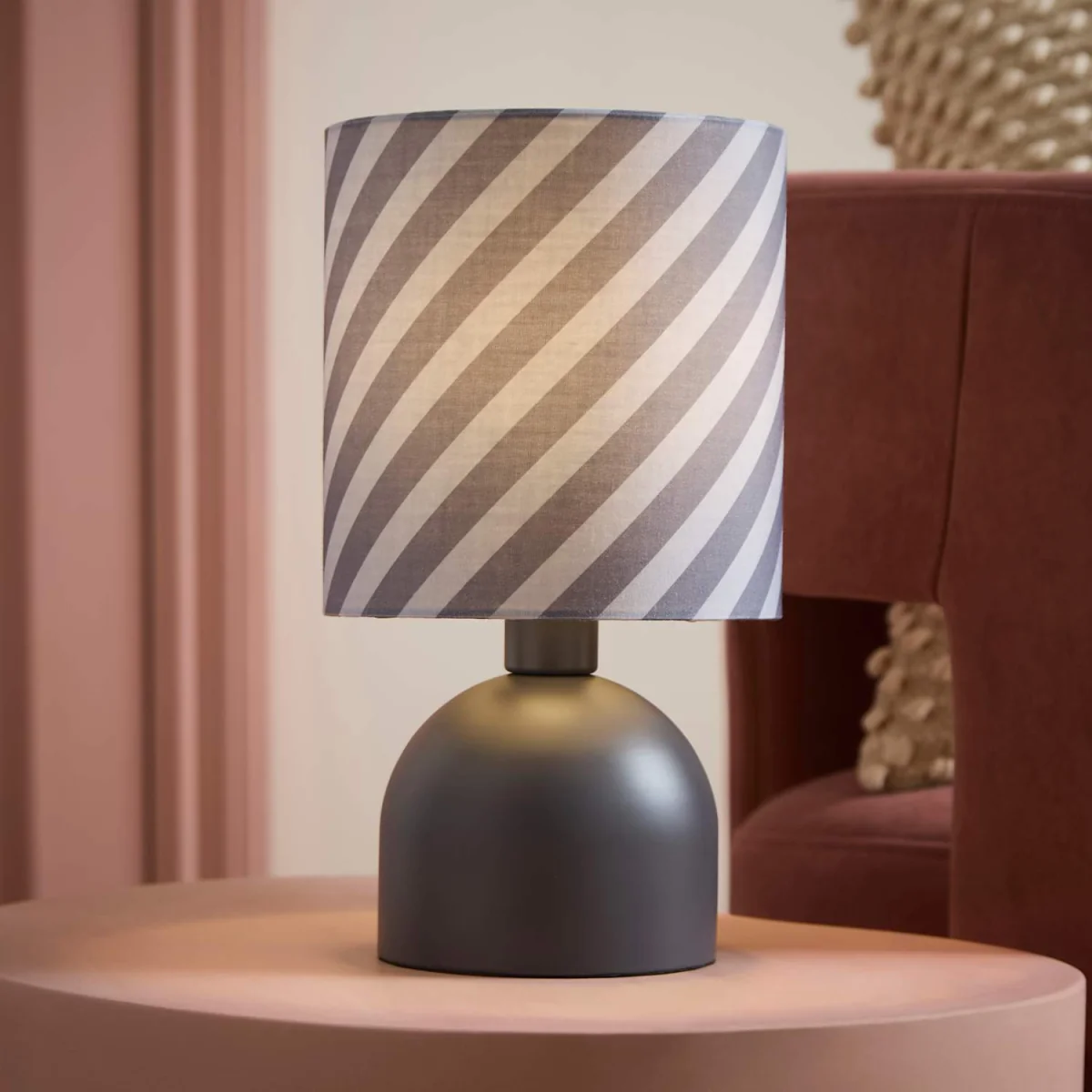 Miley Grey Twist Print Table Lamp with Drum Shade / No - Grey – image 2