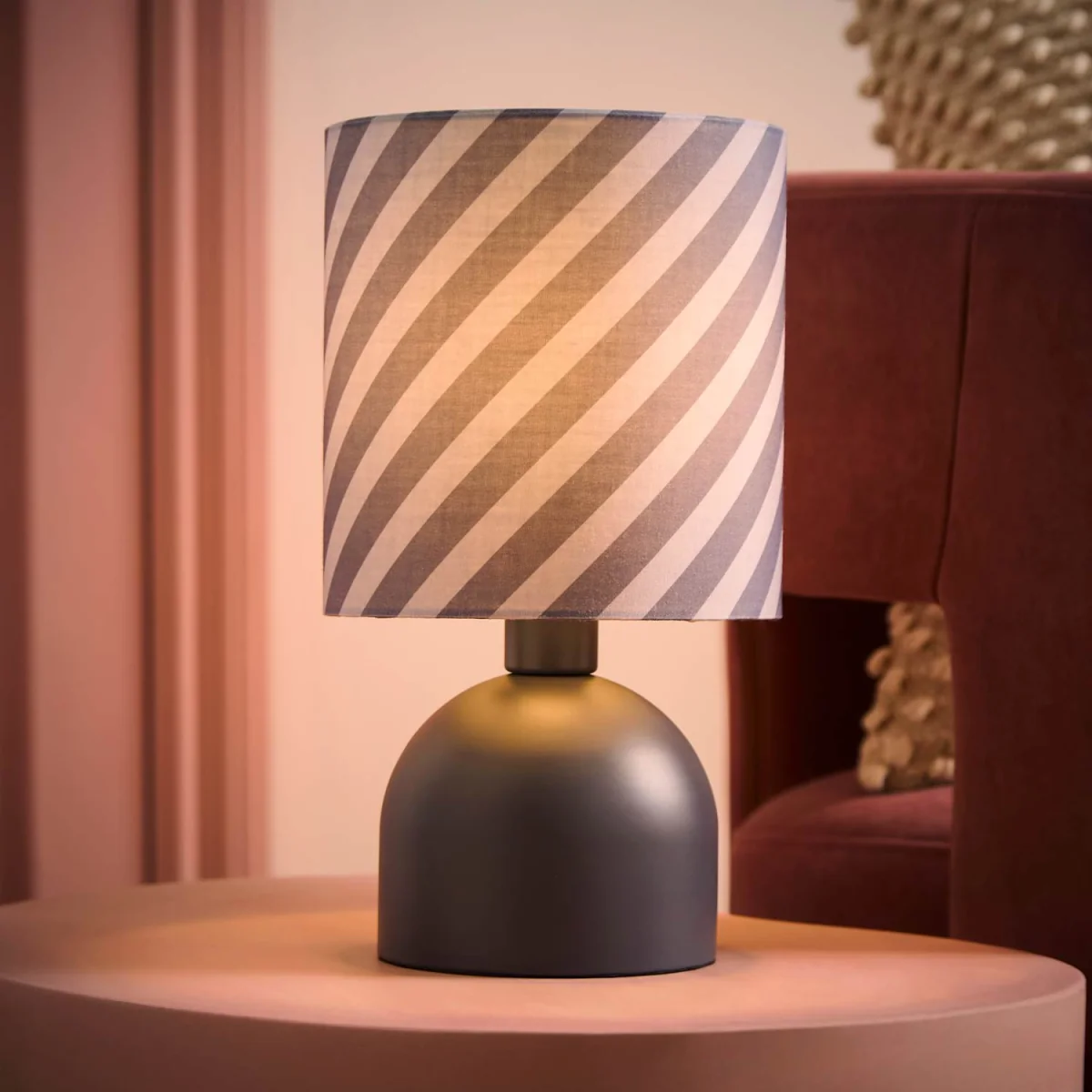Miley Grey Twist Print Table Lamp with Drum Shade / No - Grey – image 3