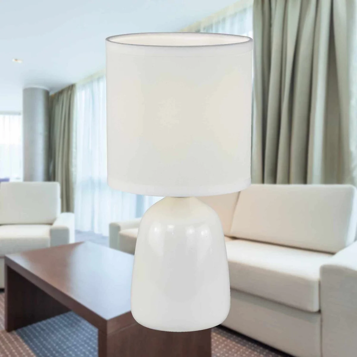 Cleo Set Of 2 White Ceramic 26cm Lamps With Shades - White & White – image 4