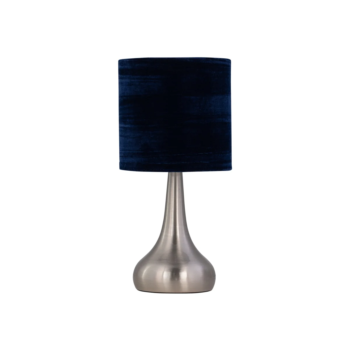 Romana Brushed Chrome Touch Table Lamp With Navy Blue Crushed Velvet - Satin Nickel & Blue – image 1