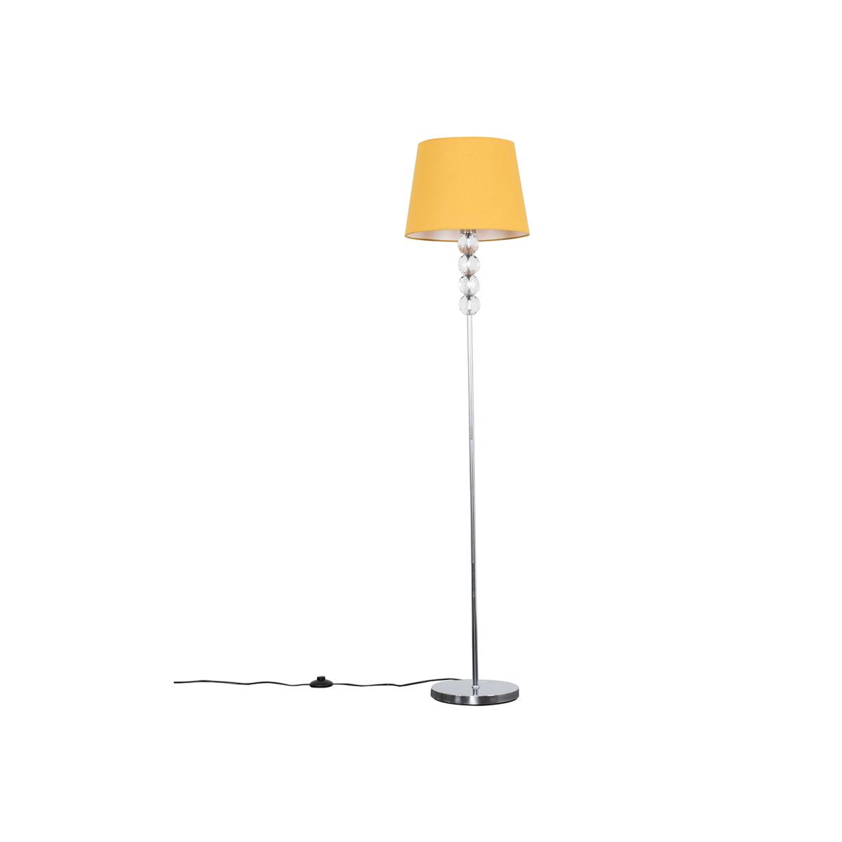 Eleanor Silver Floor Lamp with Clear Balls And Large Yellow Tapered Shade - Yellow