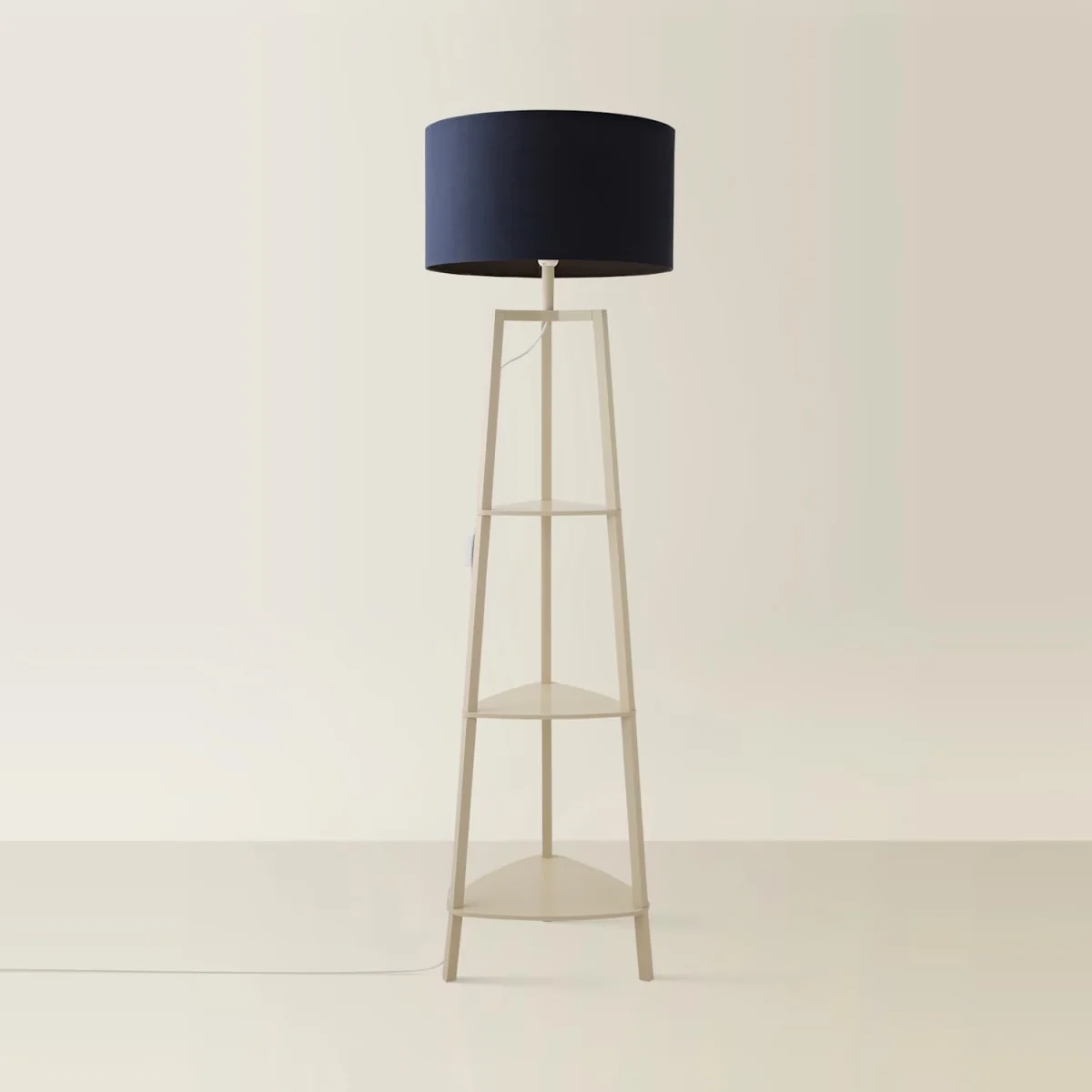 Hiru Cream 3 Tier Shelf Floor Lamp with Drum Shade - Navy Blue / 3.1kg – image 5
