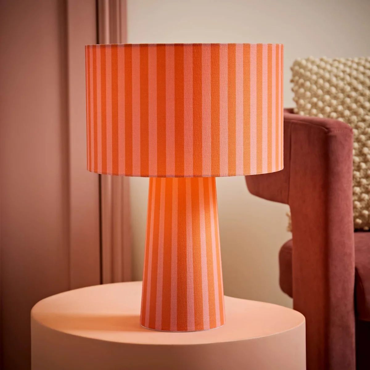 Thorley Stripe Drum Shade Full Fabric Table Lamp - Orange / 0.84kg – image 2