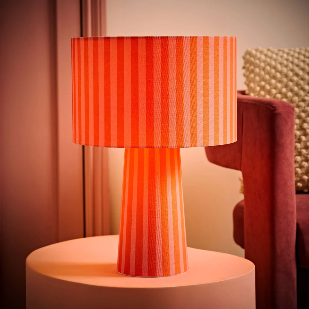Thorley Stripe Drum Shade Full Fabric Table Lamp - Orange / 0.84kg – image 3