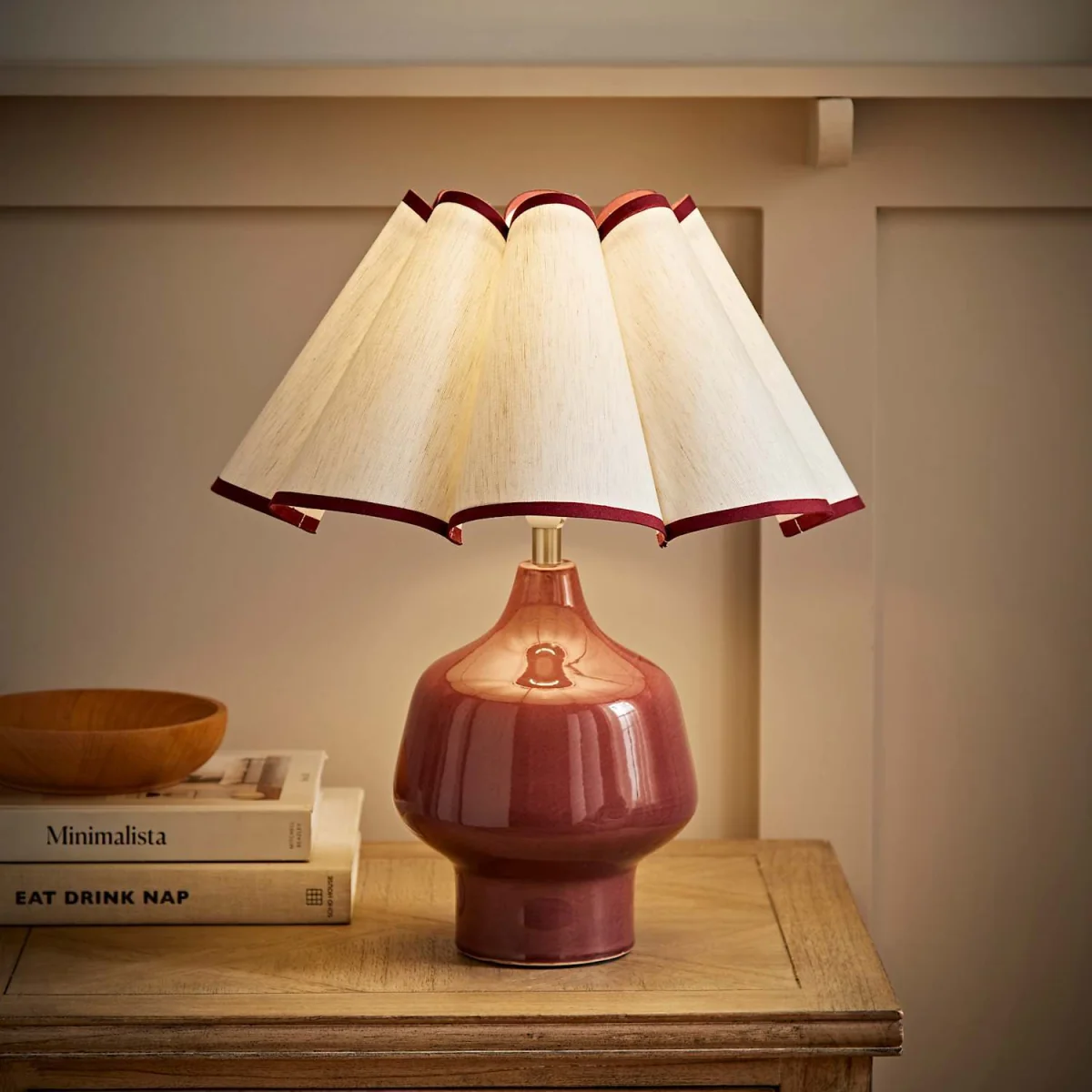 Jamie Glazed Ceramic Table Lamp with Scallop Trim Shade - Burgundy / Yes – image 3