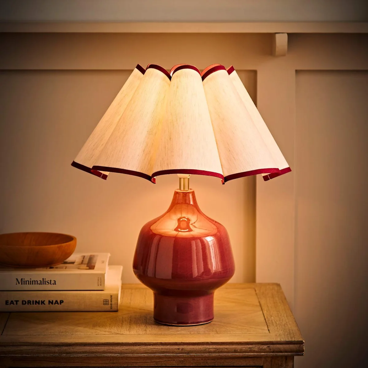 Jamie Glazed Ceramic Table Lamp with Scallop Trim Shade - Burgundy / Yes – image 4