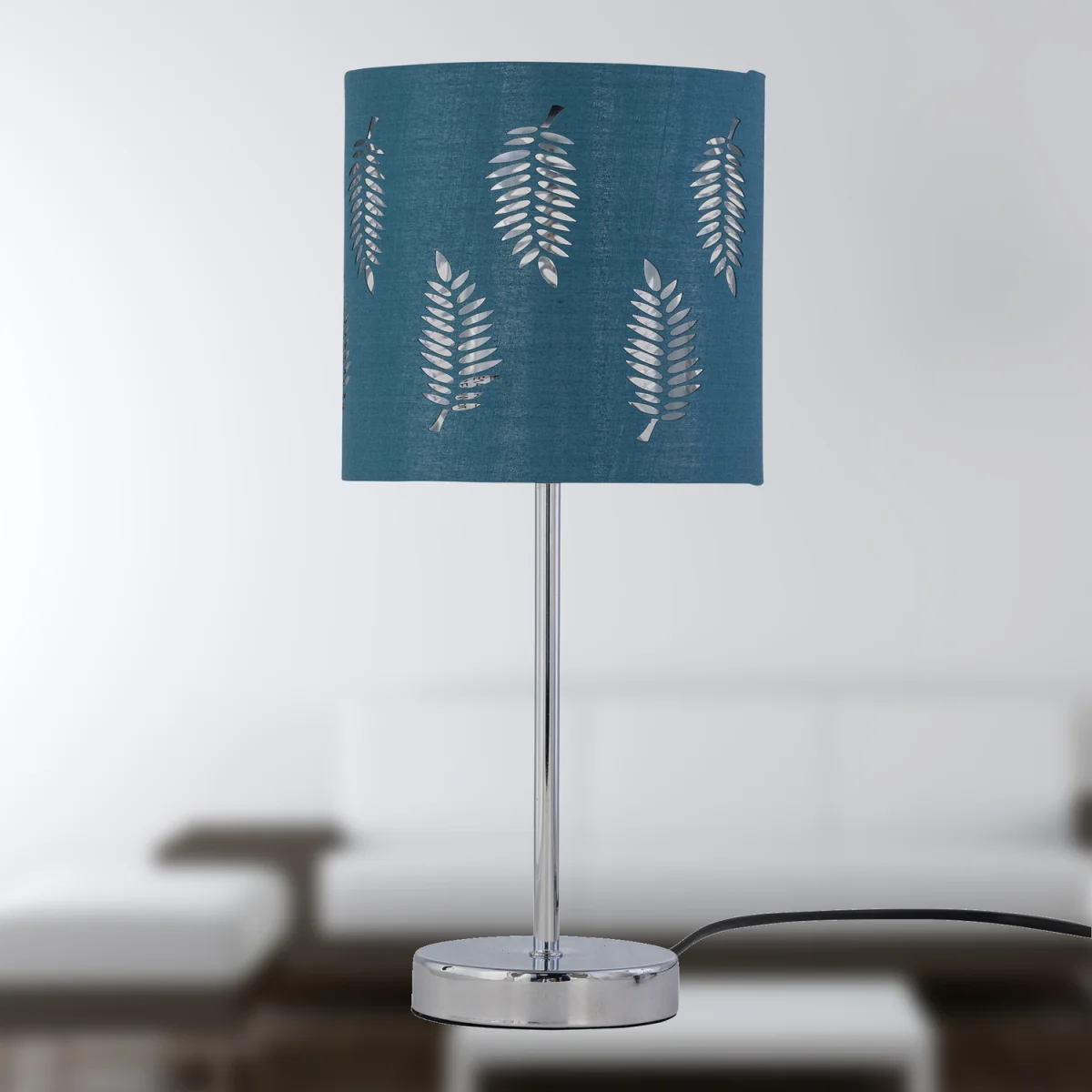 Chrome Stick Table Lamp With Teal Fern Cut Out Shade - Chrome & Teal – image 7