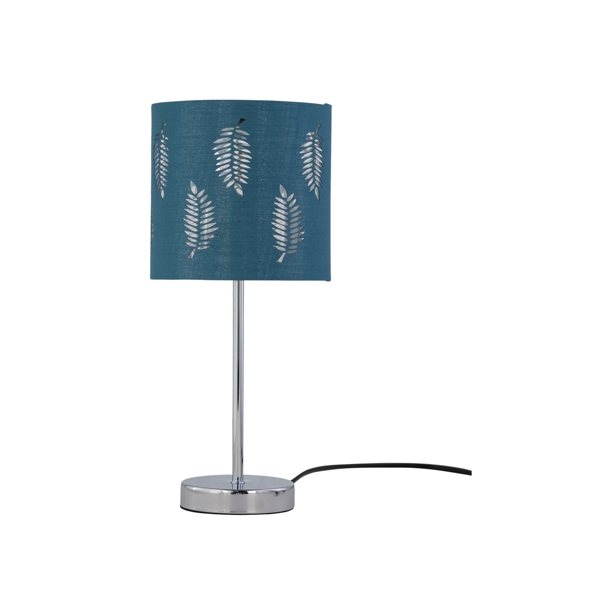 Chrome Stick Table Lamp With Teal Fern Cut Out Shade - Chrome & Teal – image 1
