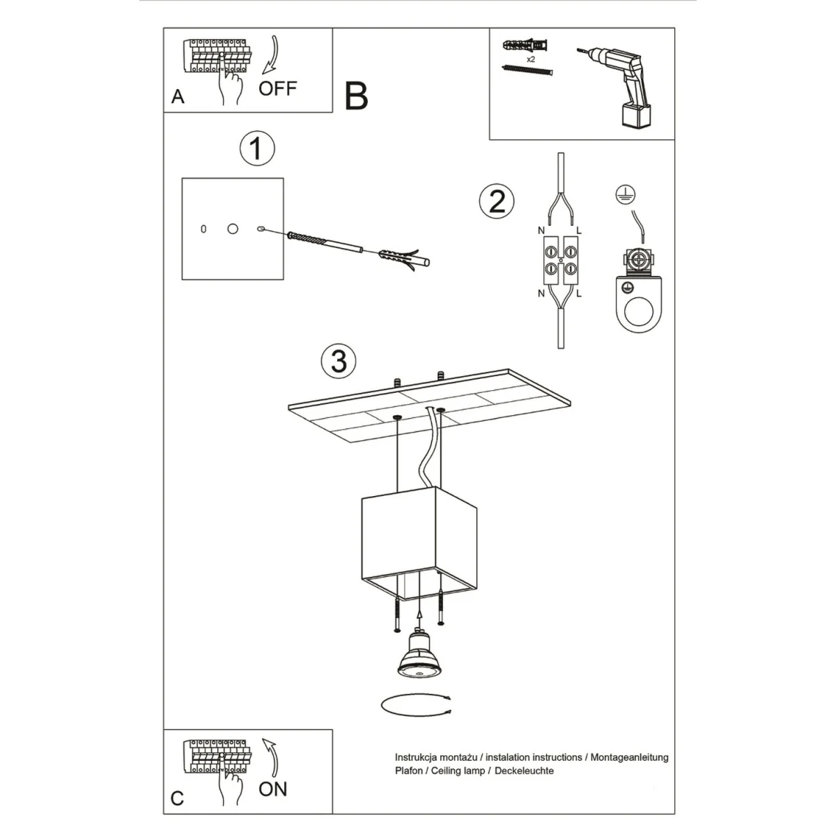 Ceiling lamp QUAD 1 black - gray / Concrete – image 41