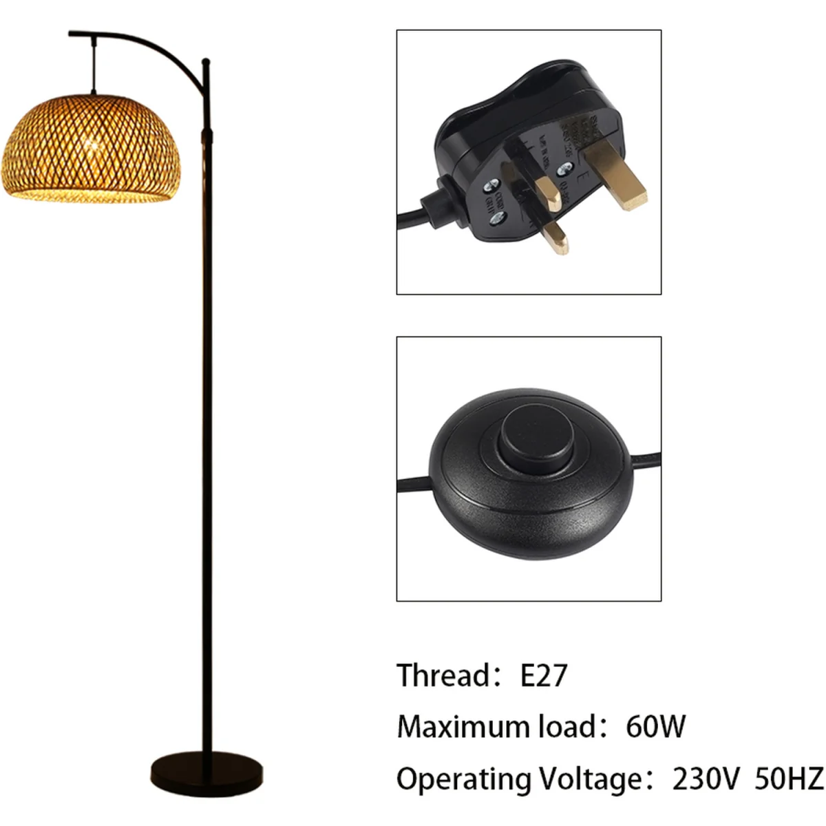 Organic Bamboo Floor Lamp with Woven Dome Shade - Black – image 3