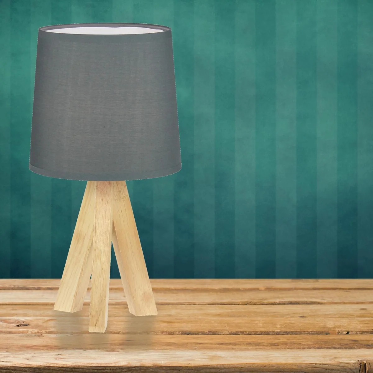 Hubert Table Lamp With Shade - Wood And Grey Cotton – image 4