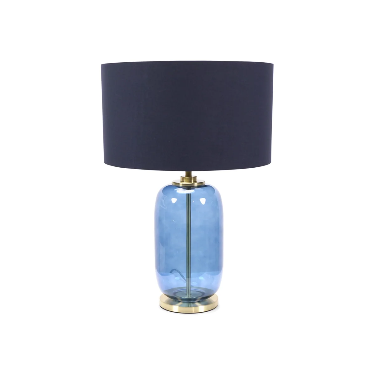 Leigh Fabric Drum Shade with Navy Blue Glass and Gold Trim Table Lamp with Bulb - Navy Blue
