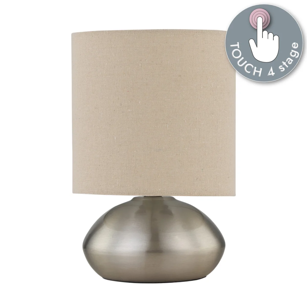 Jenson Brushed Chrome Touch Table Lamp With Natural Linen Shade - Satin Nickel & Natural Linen – image 2