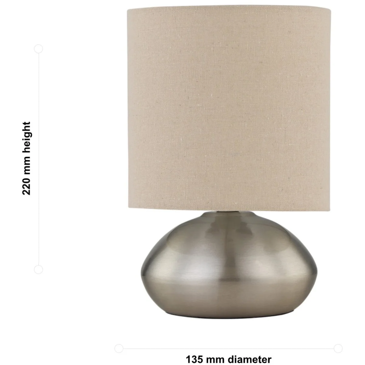 Jenson Brushed Chrome Touch Table Lamp With Natural Linen Shade - Satin Nickel & Natural Linen – image 3
