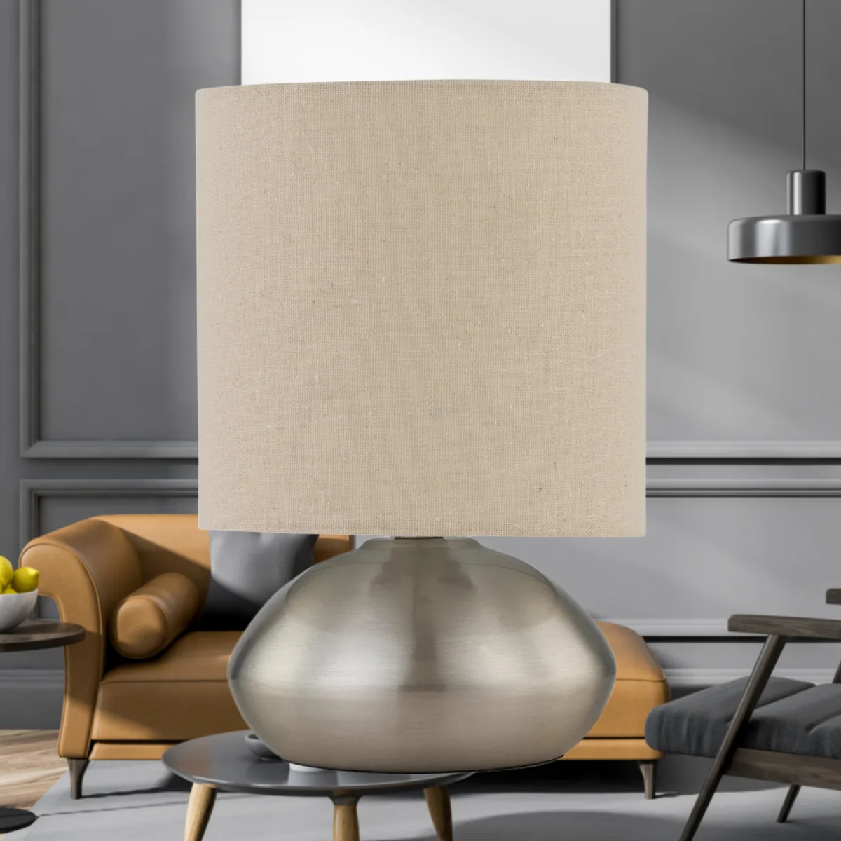 Jenson Brushed Chrome Touch Table Lamp With Natural Linen Shade - Satin Nickel & Natural Linen – image 4