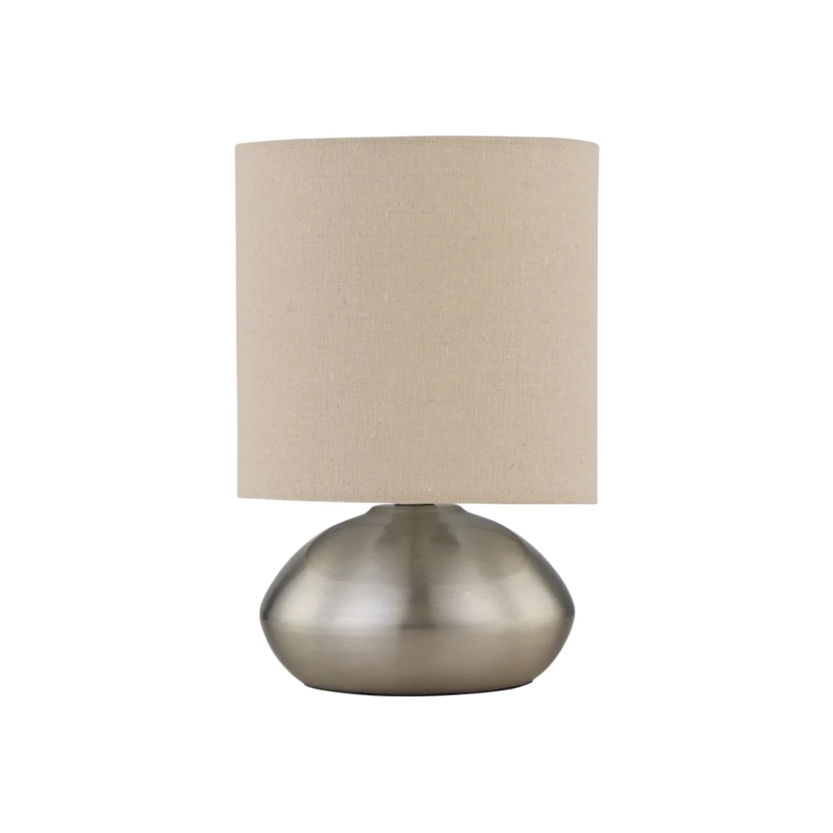 Jenson Brushed Chrome Touch Table Lamp With Natural Linen Shade - Satin Nickel & Natural Linen – image 1