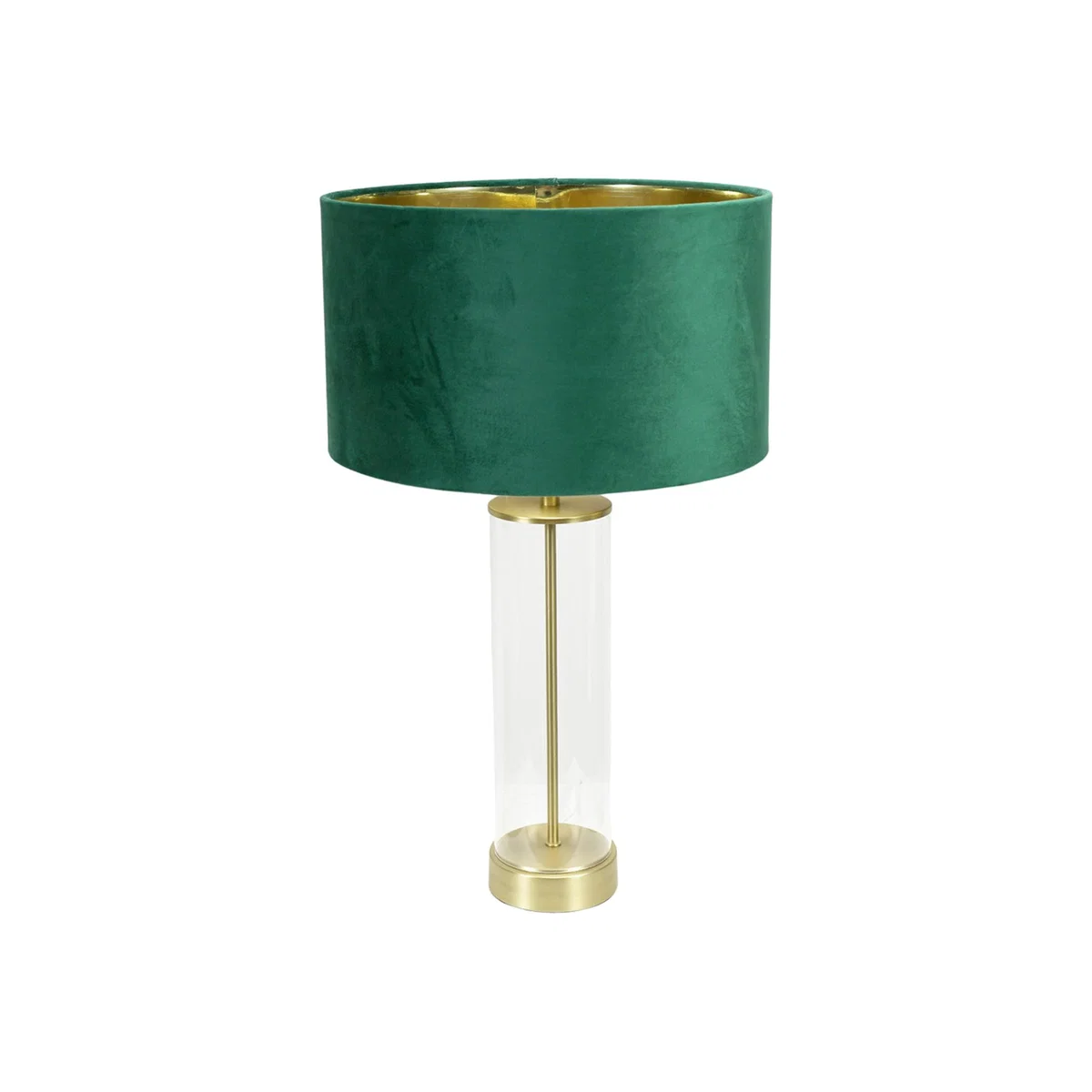 Balan Glass with Gold Table Lamp Forest Green Velvet Metallic Gold Inner Shade - Forest Green