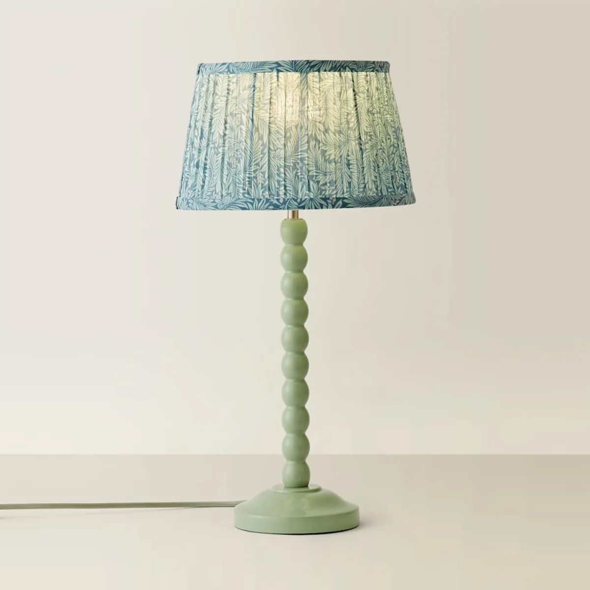 Bobbins Pastel Table Lamp with Pleated Shade - Sage Green / WoodFabric / FabricWood / Leaf / No