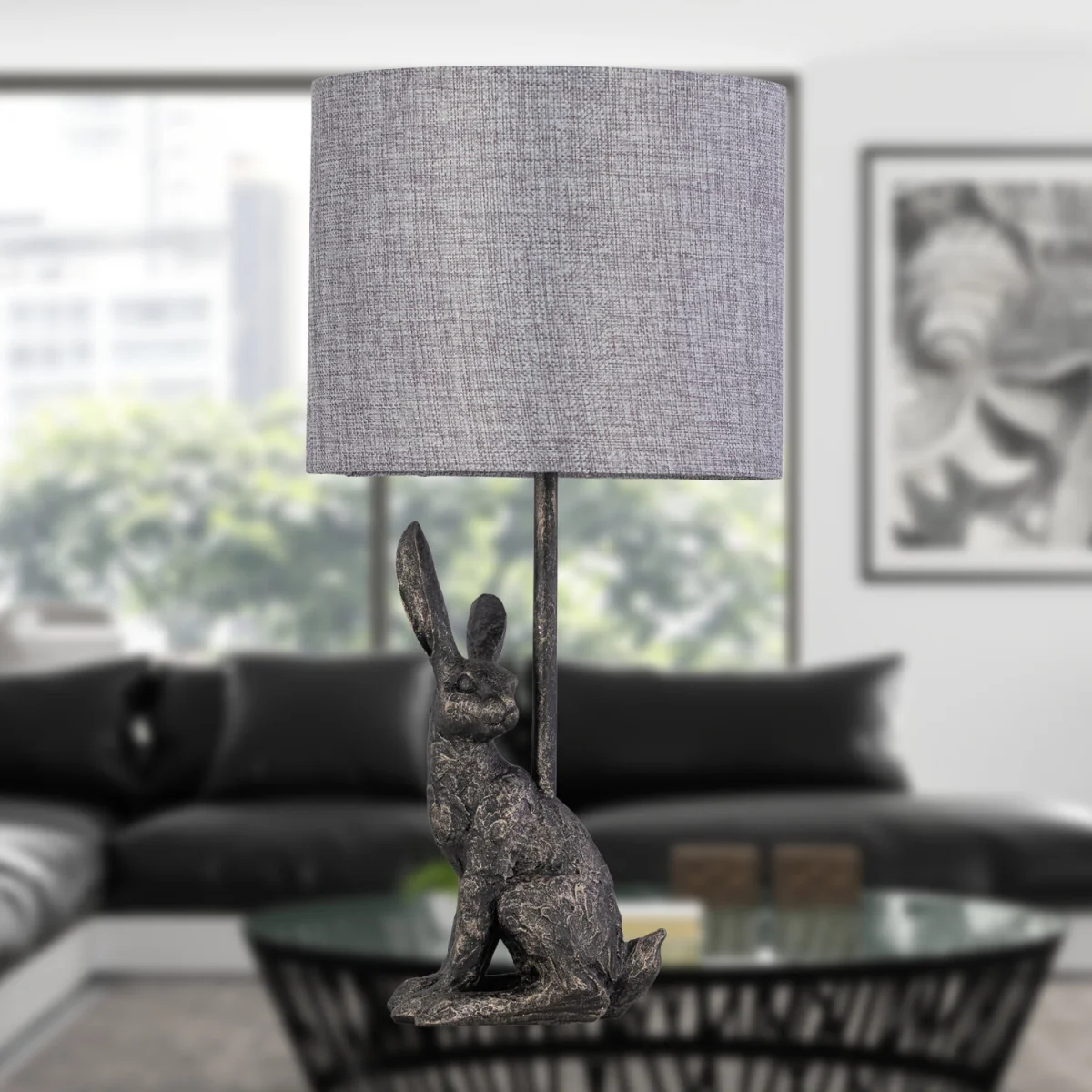 Henrietta Table Lamp With Shade - Antique Gold Resin And Grey Linen – image 6