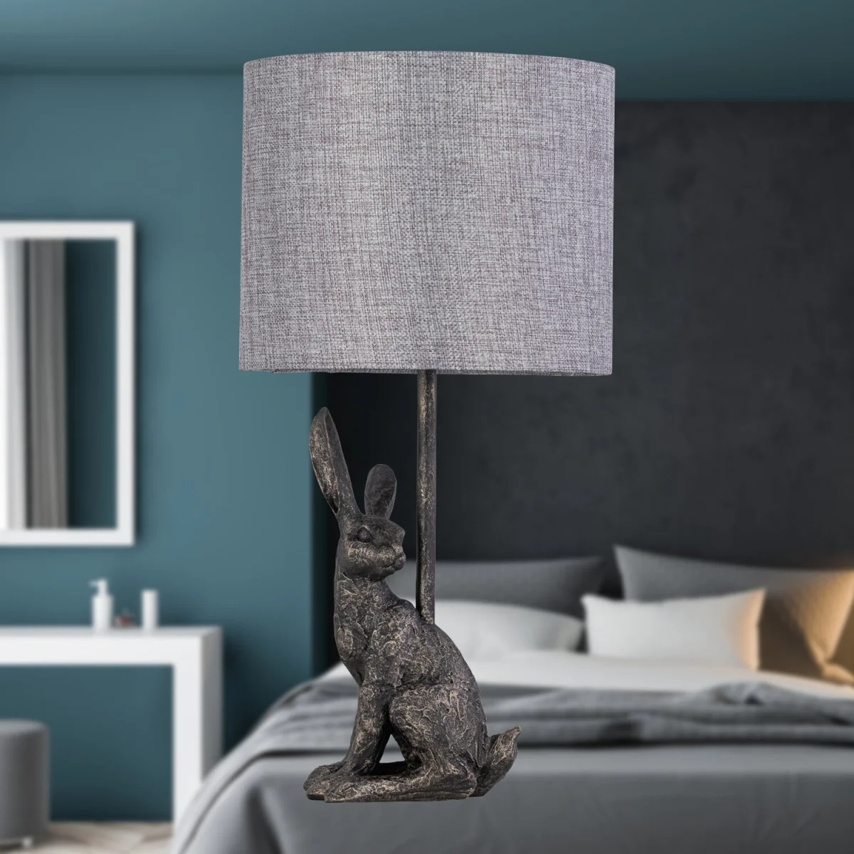 Henrietta Table Lamp With Shade - Antique Gold Resin And Grey Linen – image 7