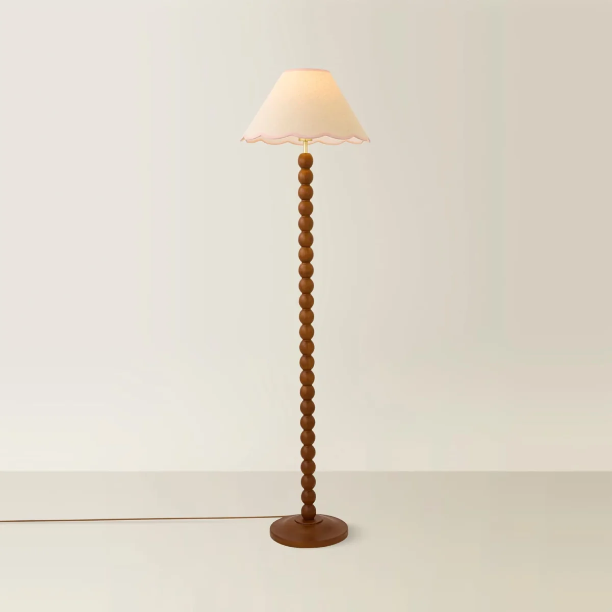 Bobbin Walnut Floor Lamp Linen Trim Shade Bobble Floor Lamp - Pink Trim / No - Walnut – image 3