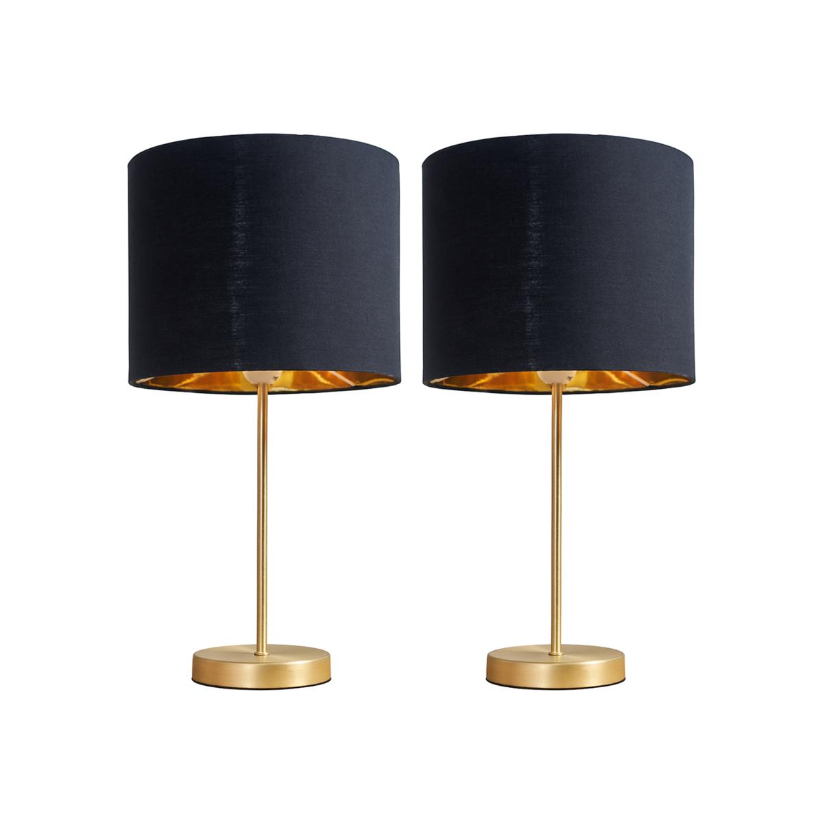 Charlie Single Stem Table Lamps - Set of 2 - Gold / Black/Gold Shades