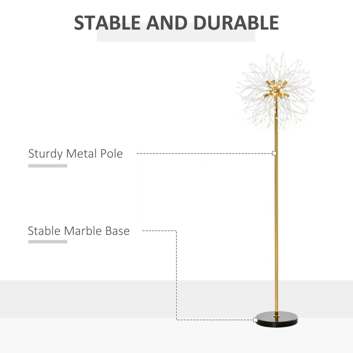 Dodine Gold Metal and Crystal Dandelion Floor Lamp 160 cm – image 5