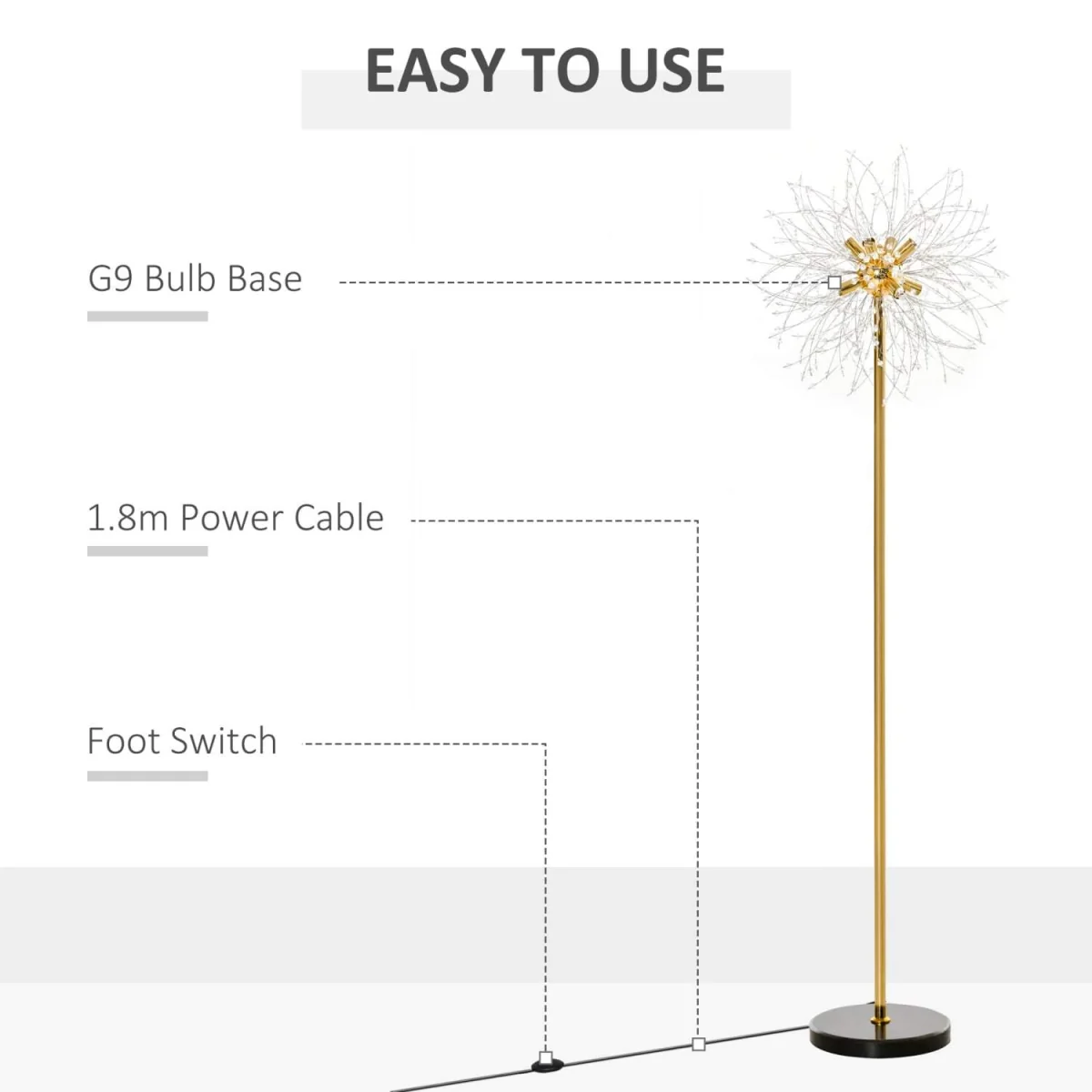 Dodine Gold Metal and Crystal Dandelion Floor Lamp 160 cm – image 6