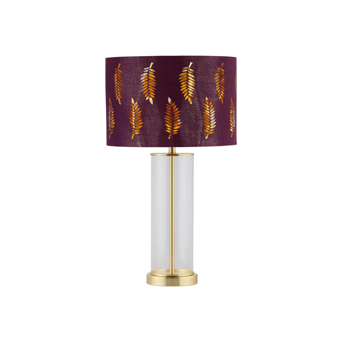 Aura Satin Brass Table Lamp With Burgundy Fern Cut Out Shade - Satin Brass & Burgundy – image 1