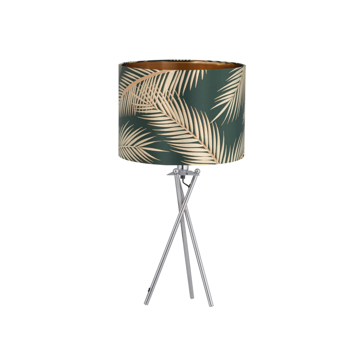 Tropica Chrome Tripod Table Lamp With Dark Green Leaf Embossed Shade - Chrome & Green – image 1