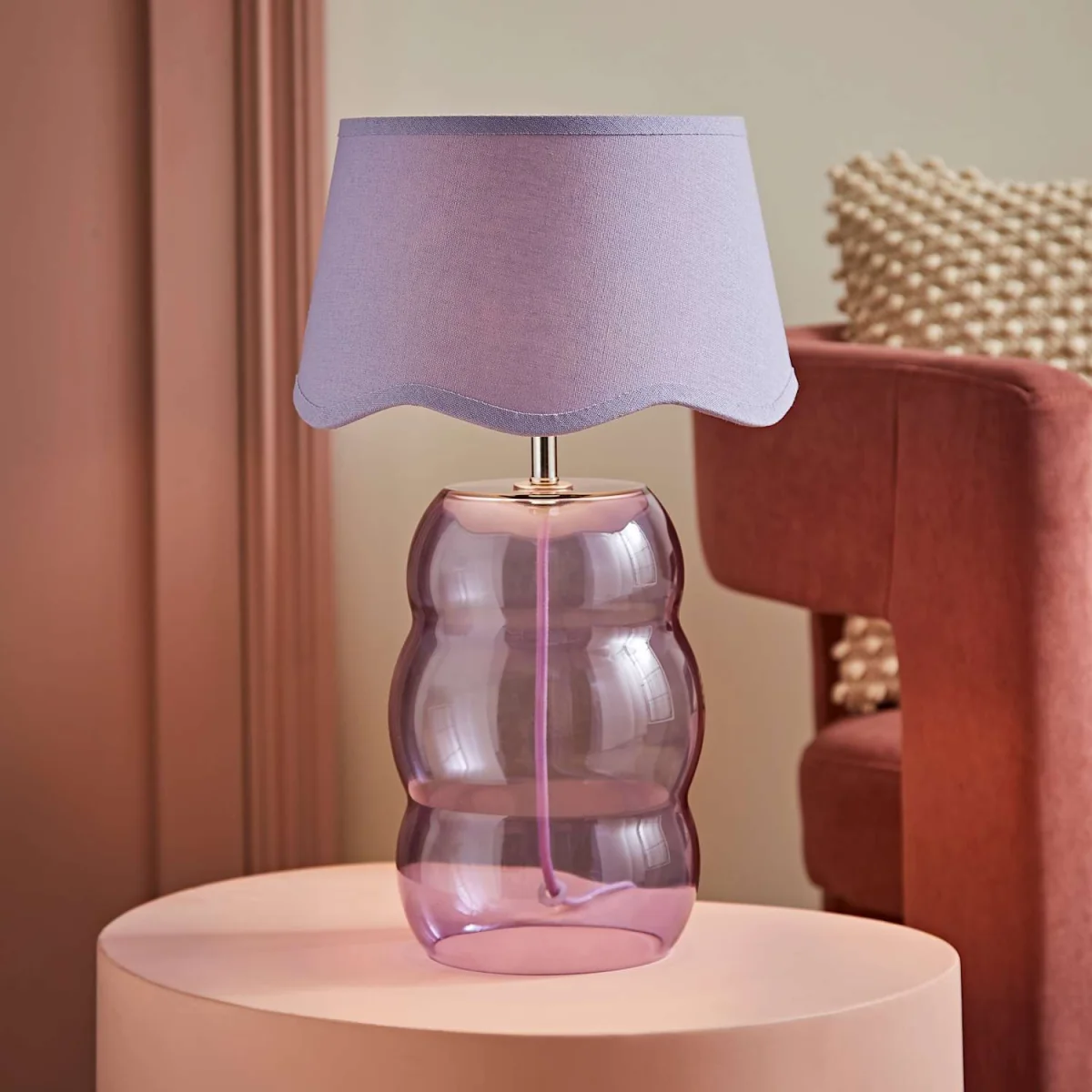 Lolly Glass Bubble Table Lamp with Scallop Shade - Lilac / No – image 3