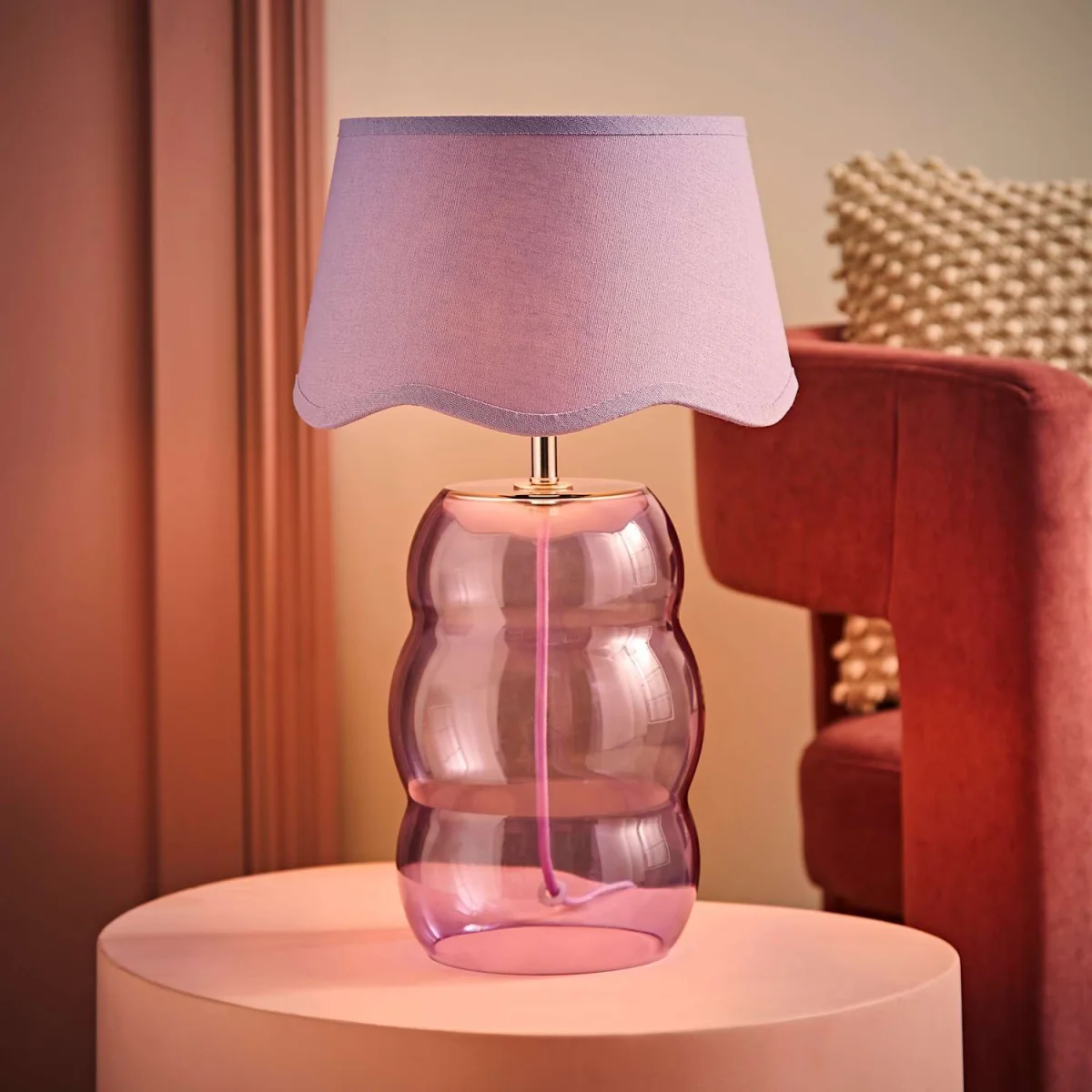 Lolly Glass Bubble Table Lamp with Scallop Shade - Lilac / No – image 4