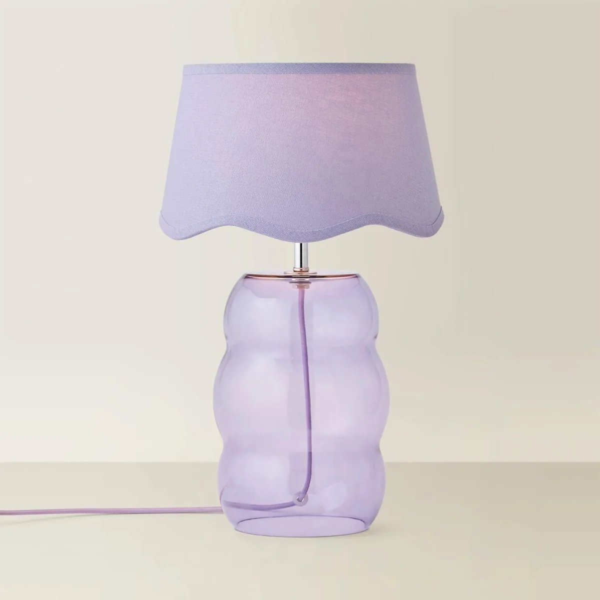 Lolly Glass Bubble Table Lamp with Scallop Shade - Lilac / No – image 5
