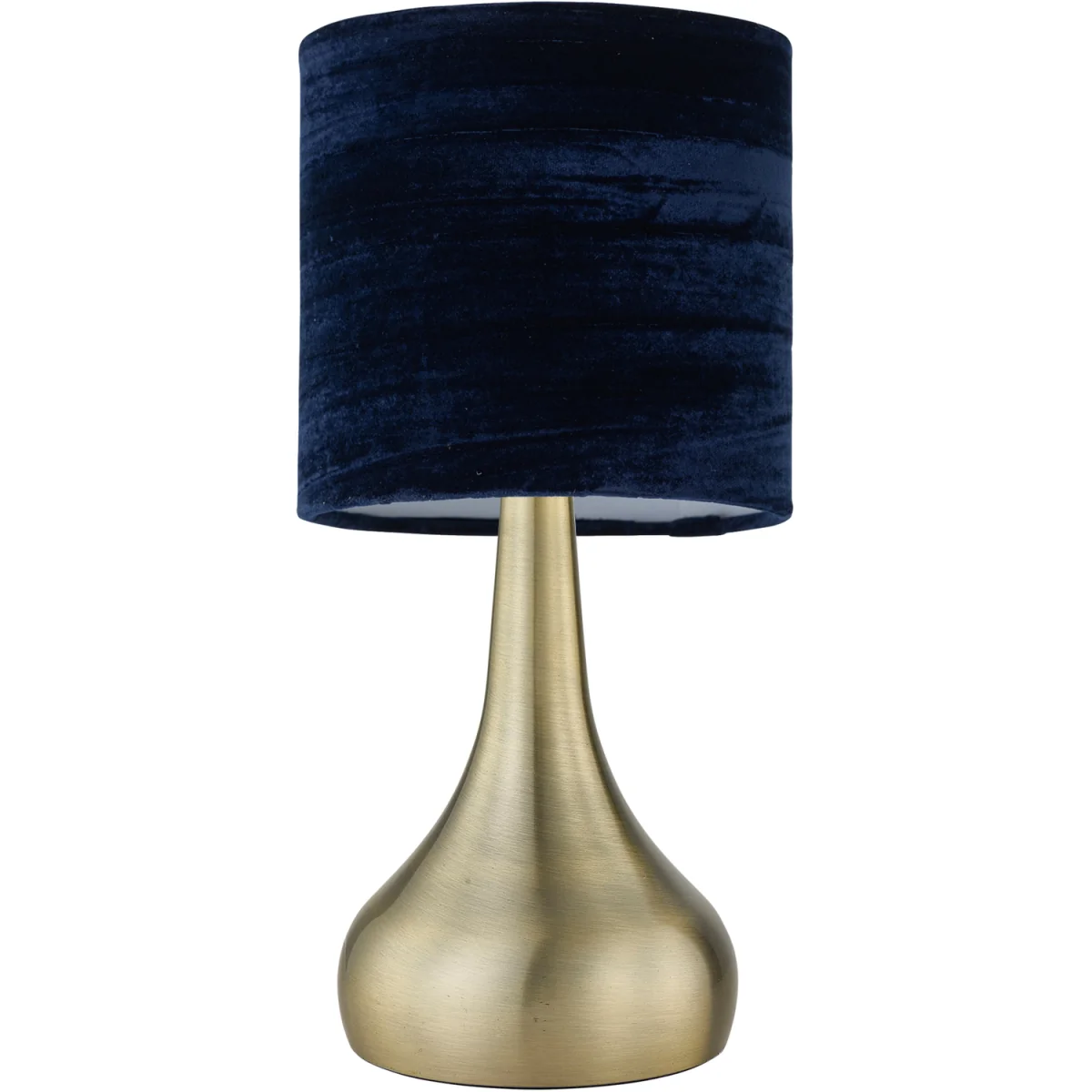 Romana Antique Brass Touch Table Lamp With Blue Crushed Velvet Shade - Antique Brass & Blue – image 2
