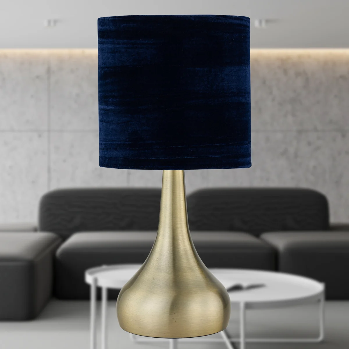 Romana Antique Brass Touch Table Lamp With Blue Crushed Velvet Shade - Antique Brass & Blue – image 3