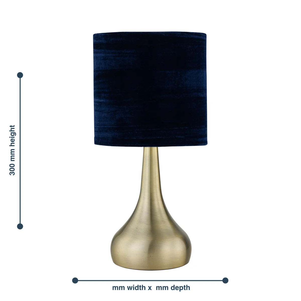 Romana Antique Brass Touch Table Lamp With Blue Crushed Velvet Shade - Antique Brass & Blue – image 4