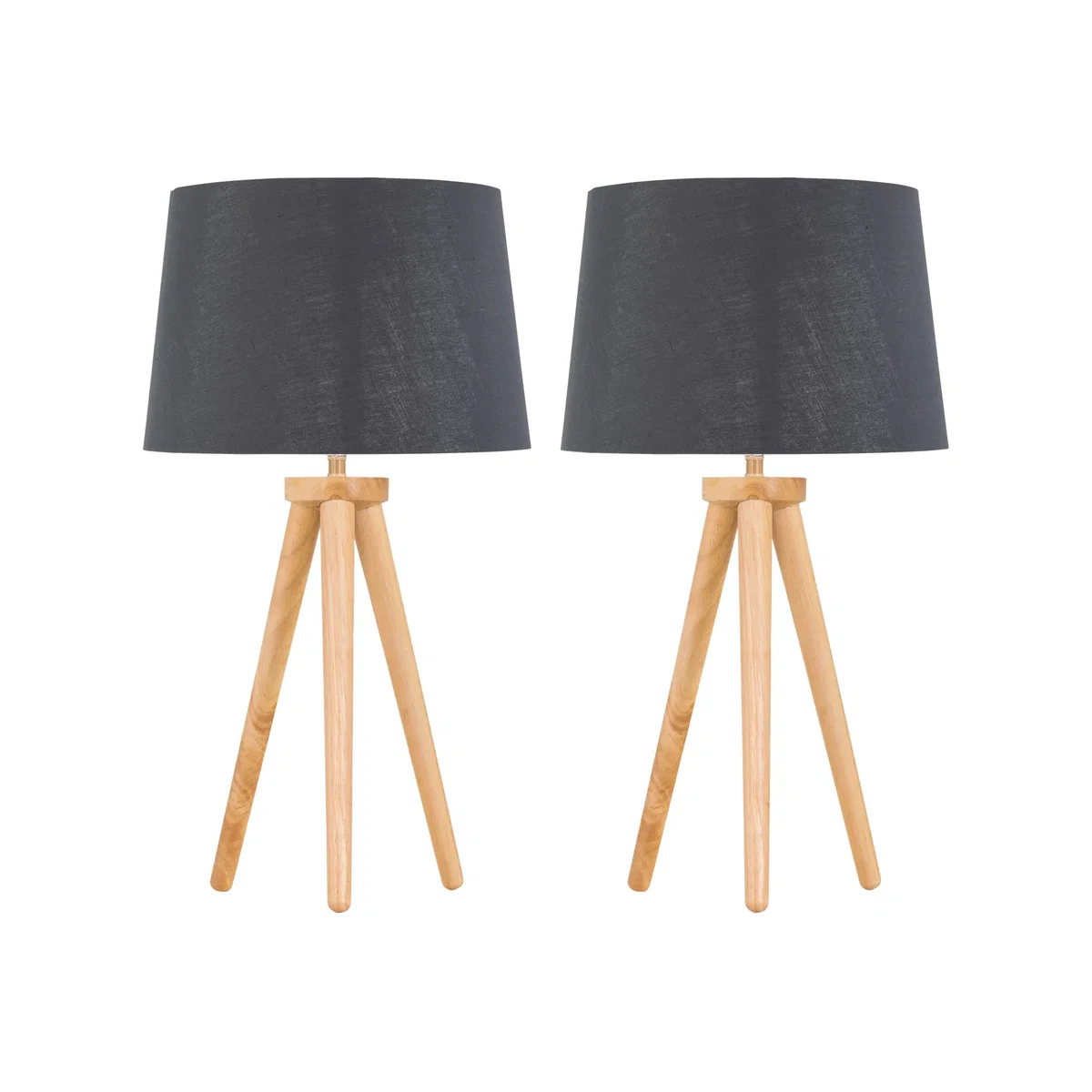 Set Of 2 Light Oak Table Lamp Or Bedside Lights With Grey Silver Shade - Light Wood & Grey – image 1