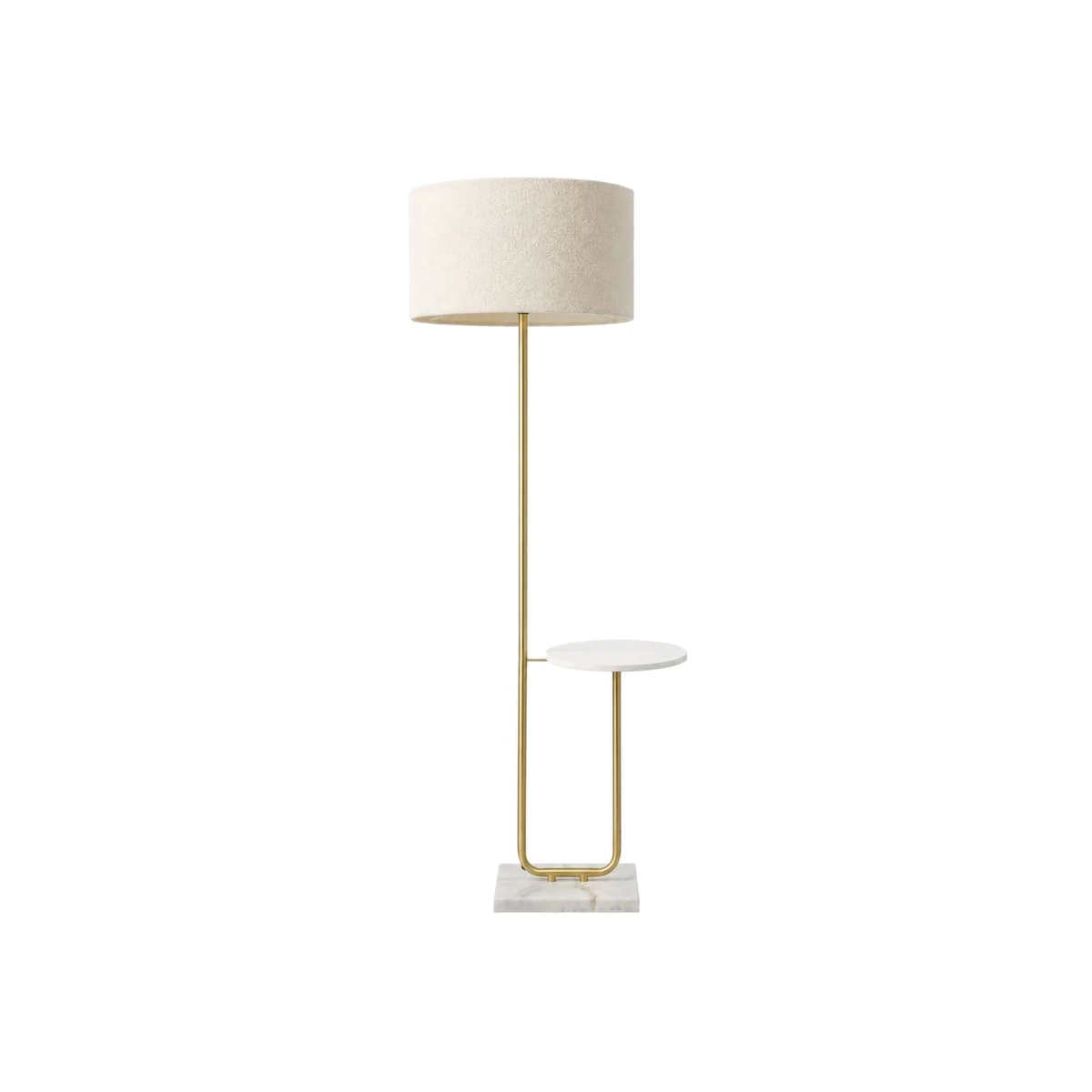 Tavel Cream Boucle Fabric Shade Metal Shelf Floor Lamp - Gold Base / No - Gold / Yes – image 1