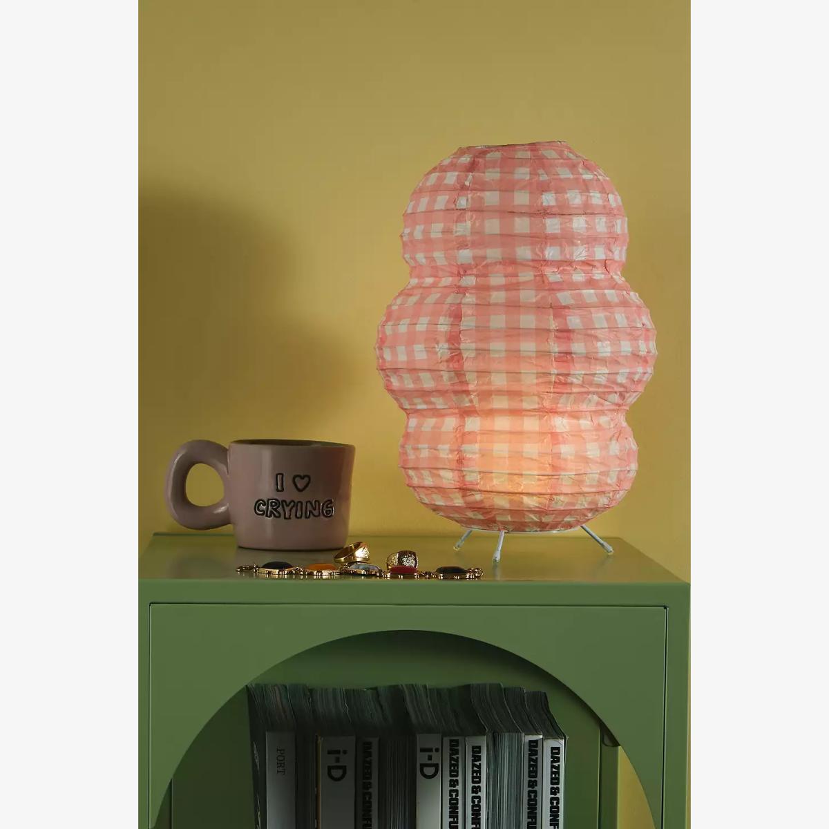 Gingham Paper Table Lamp - Pink ALL at Urban Outfitters – image 1