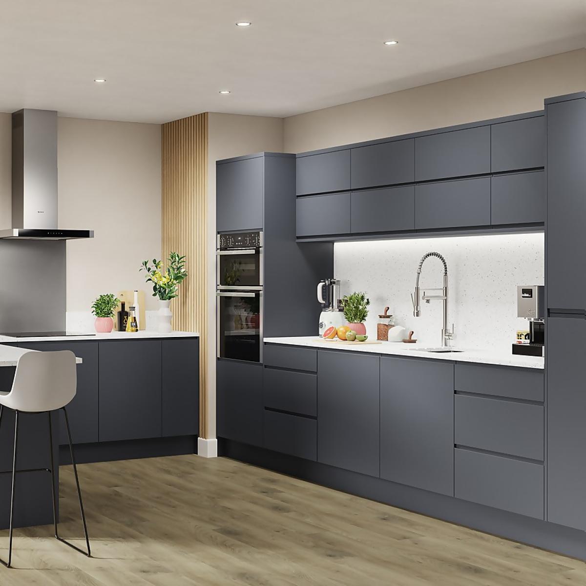 Handleless Kitchen Cabinet Door (Pair) (W)275mm - Matt Blue – image 2