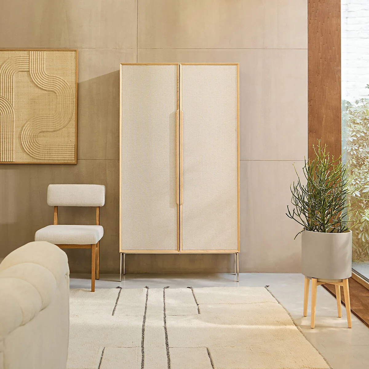 Omid Cabinet Desk with Oak Veneer and Textured Fabric – image 3