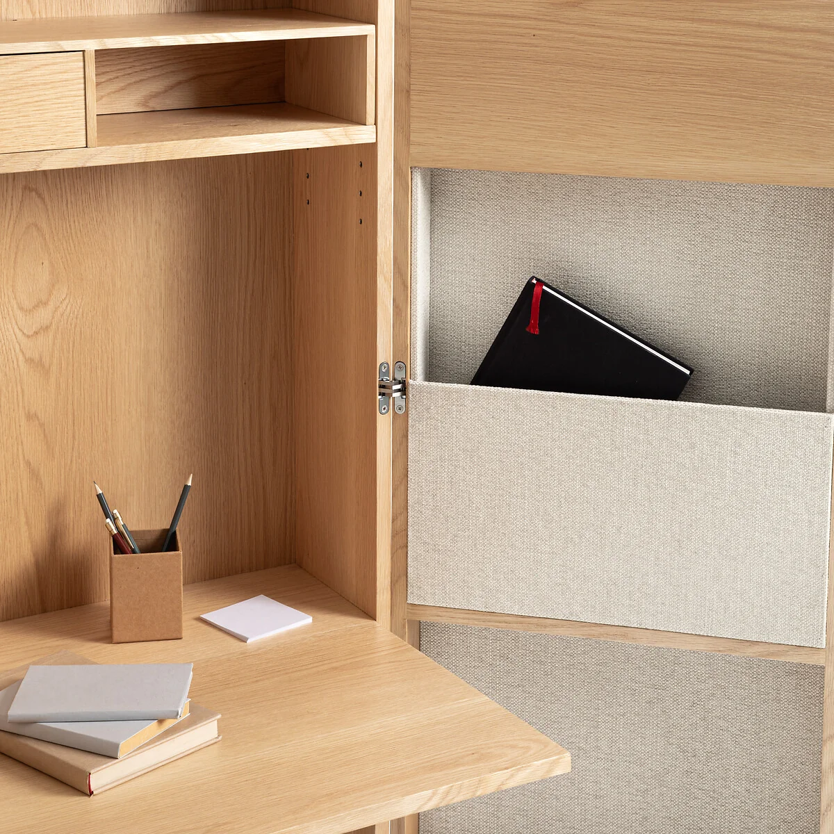 Omid Cabinet Desk with Oak Veneer and Textured Fabric – image 6